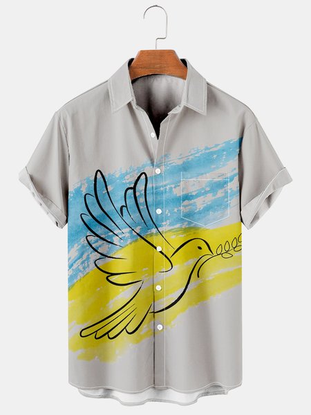 

Peace Graphic Men's Short Sleeve Casual Shirt, Light gray, Men's Floral shirt
