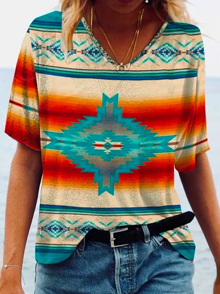 

Casual Cotton Blends Short Sleeve T-Shirt, Multicolor, T-Shirts