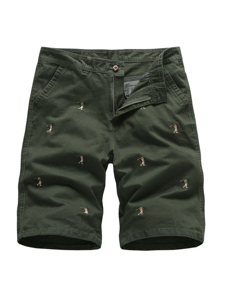 

Casual Style Men's Straight Washed Golf Embroidered Cropped Pants, Army green, Men's shorts