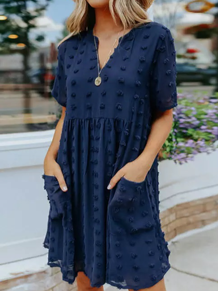 

Casual Short Sleeve women Dress, Blue, Casual Dresses