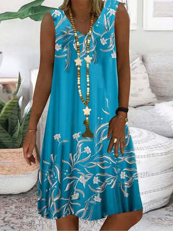 

Loosen Floral Casual Short Sleeve women Dress, Blue, Dresses