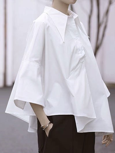 

Simple Mid Sleeve Blouse, White, Blouses and Shirts