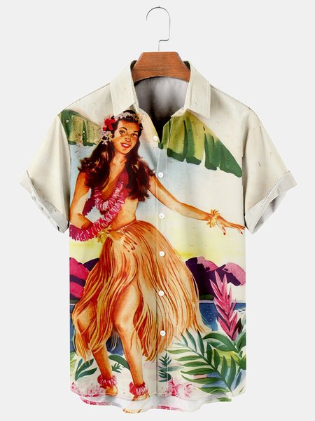 

Men's Fashion Print Short Sleeve Hawaiian Shirt, Yellow, Men's Floral shirt