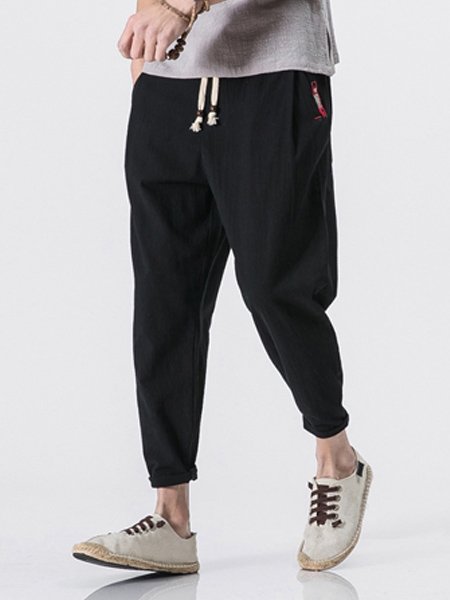 

Men's Retro Casual Pants Linen Cropped Pants, Black, Men's pants