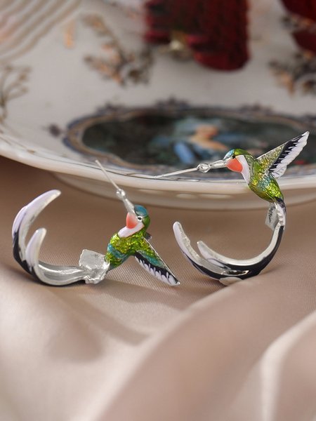 

Alloy Painted Hummingbird Earrings, Silver, Earrings
