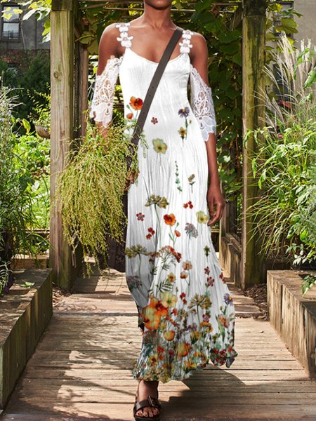 

Guipure Hollow Out Floral Short Sleeve women Dress, White, Dresses
