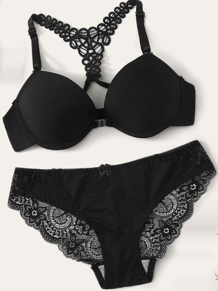 

Sexy Gathered Underwear Set, Black, Bra&Bra Sets