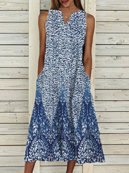 

Regular Fit V Neck Floral Short Sleeve women Dress, Blue, Dresses