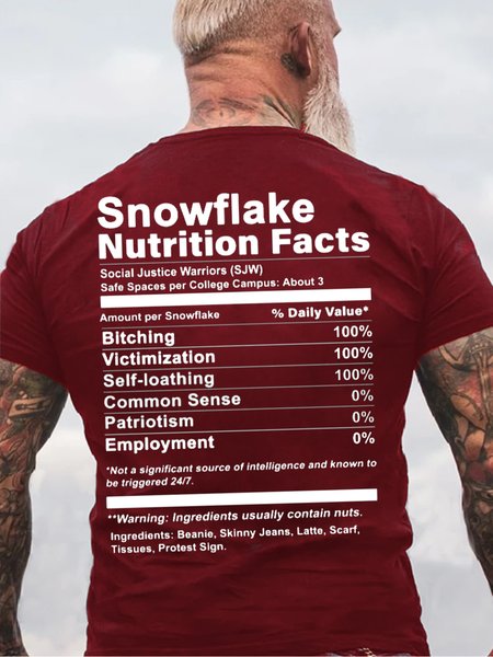 

Snowflake Nutrition Facts Casual Short Sleeve T-Shirt, Red, T-shirts