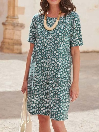 

Casual Cotton Blends Loosen Short Sleeve women Dress, Green, Dresses