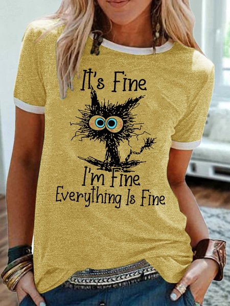 

It's Fine I'm fine Everything Is Fine Funny Short Sleeve T-shirt, Yellow, T-shirts