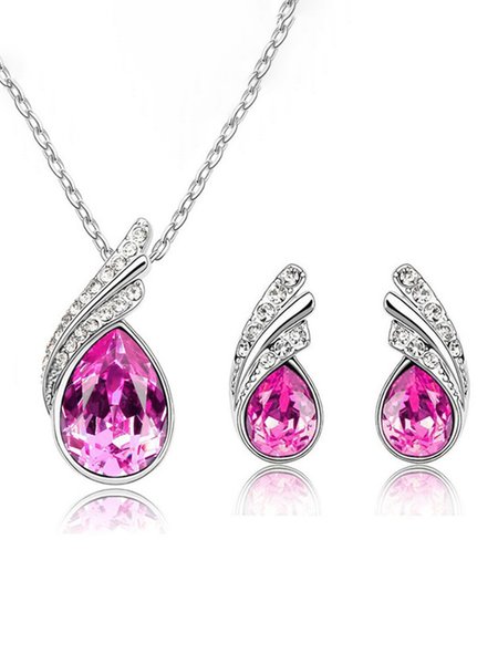 

JFN Angel Wings Crystal Earrings Necklace Set, Rose red, Necklaces