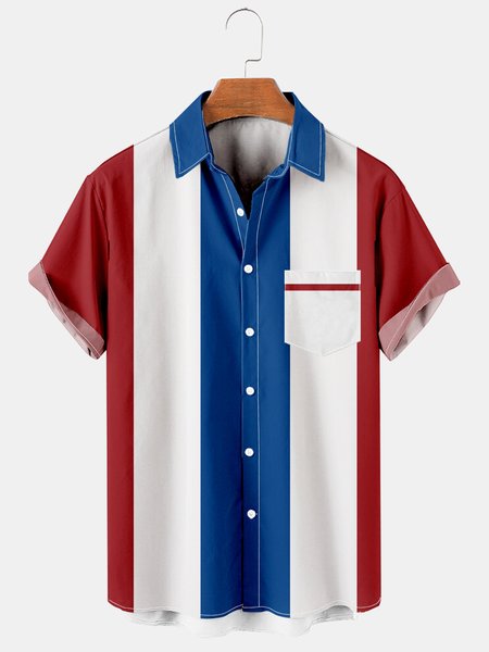 

Men's Art Geometric Color Block Casual Short Sleeve Hawaiian Shirt, Red, Men's Floral shirt