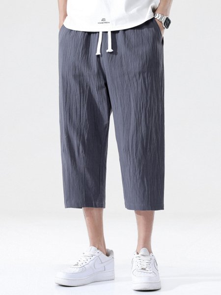 

Men's Solid Color Loose Cotton Linen Shorts, Deep gray, Pants