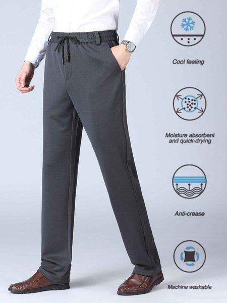 

Men's Summer Plain Anti-Wrinkle Casual Pants, Gray, Pants