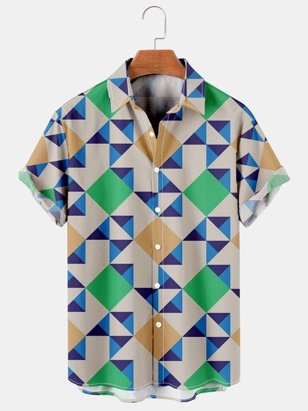 

Men's Color Blocked Casual Print Short Sleeve Hawaiian Shirt, Green, Men's Floral shirt