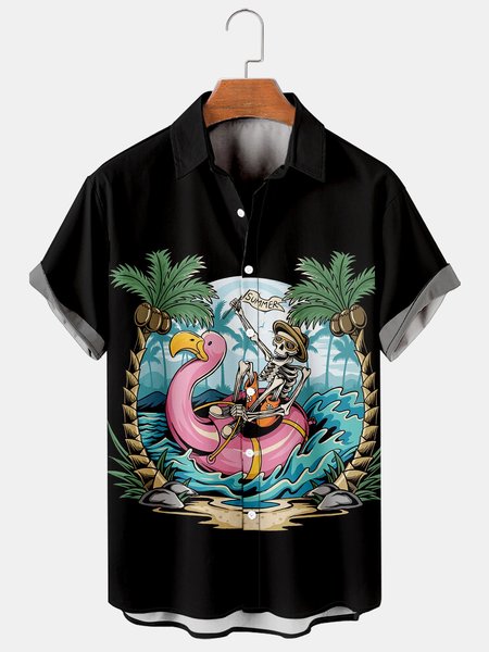 

Men's Printed Casual Breathable Hawaiian Short Sleeve Shirt, As picture, Men's Floral shirt