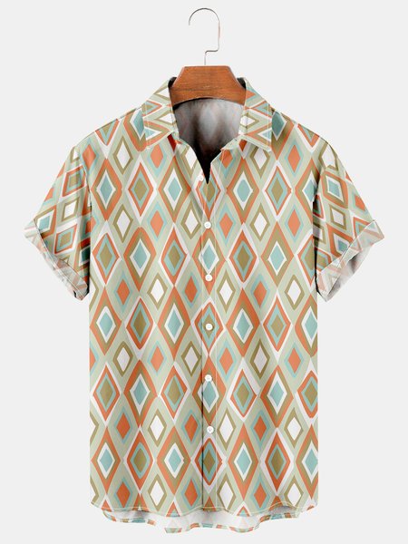 

Men's Color Blocked Casual Print Short Sleeve Hawaiian Shirt, Aqua, Men's Floral shirt