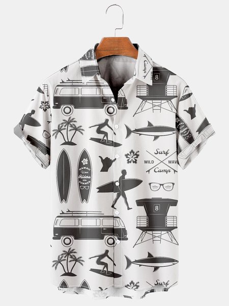 

Men's Printed Casual Breathable Hawaiian Short Sleeve Shirt, As picture, Men's Floral shirt