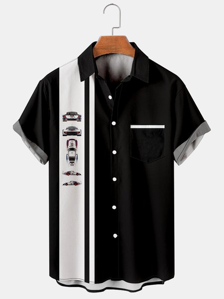 

Men's Printed Casual Breathable Hawaiian Short Sleeve Shirt, Black, Men's Floral shirt