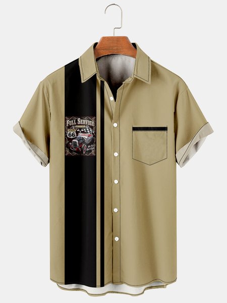 

Men's Printed Casual Breathable Hawaiian Short Sleeve Shirt, Black, Men's Floral shirt