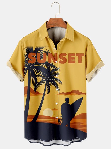 

Men's Printed Casual Breathable Hawaiian Short Sleeve Shirt, As picture, Men's Floral shirt