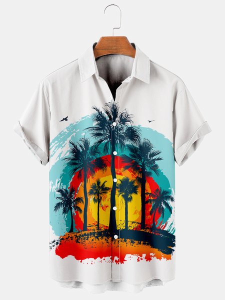 

Men's Printed Casual Breathable Hawaiian Short Sleeve Shirt, As picture, Men's Floral shirt