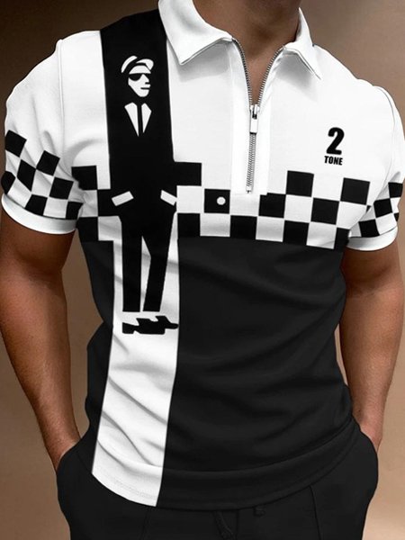 

Men's Casual Plaid Series Print POLO, Black, Polos
