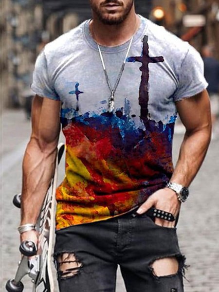 

Men's Sunshine Print Crew Neck T-Shirt, Multicolor, T-Shirts