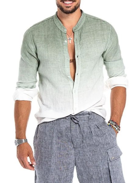 

Men's Retro Casual J Gradient Long Sleeve Shirt, As picture, Shirts ＆ Blouse