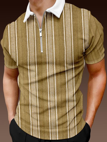 

Casual Art Collection Geometric Striped Lapel Short Sleeve Polo Print Top, Yellow, Men's t-shirts