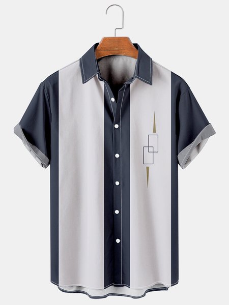 

Mens Geometric Print Casual Breathable Hawaiian Short Sleeve Shirt, Blue, Men's Floral shirt