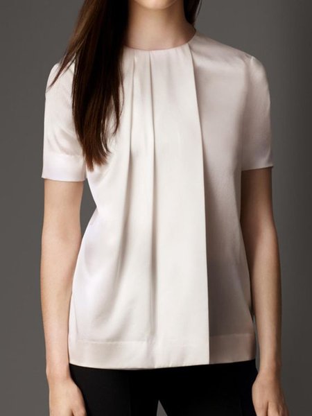 

Daily Elegant Crew Neck Solid Short Sleeve Top, White, Tops