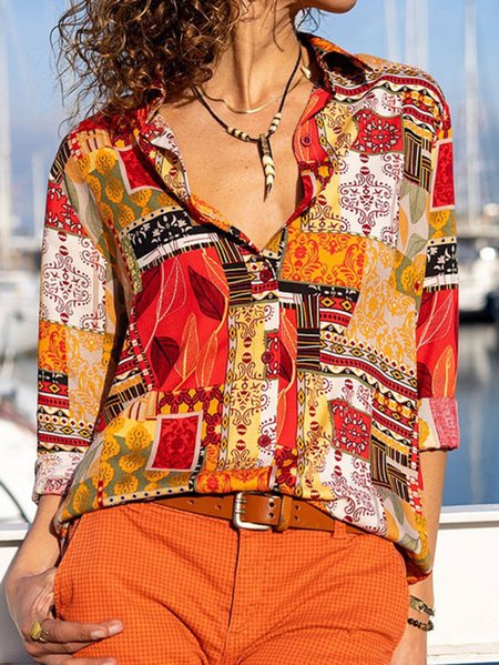 

Casual Paisley Tribal Long Sleeve Blouse, Red, Shirts & Blouses