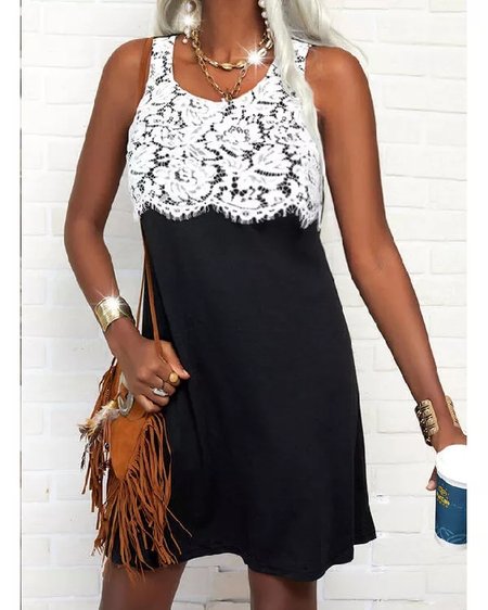 

Lace Basics Solid Short Sleeve Knit Dress, Black, Dresses