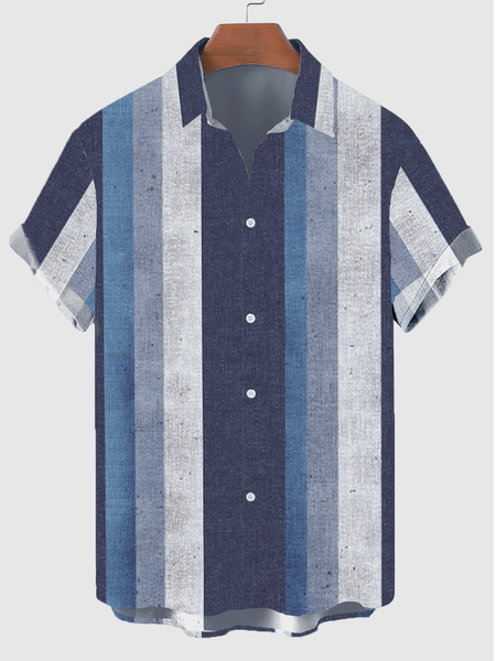 

Cotton Linen Style American Casual Striped Versatile Linen Shirt, As picture, Men's Floral shirt