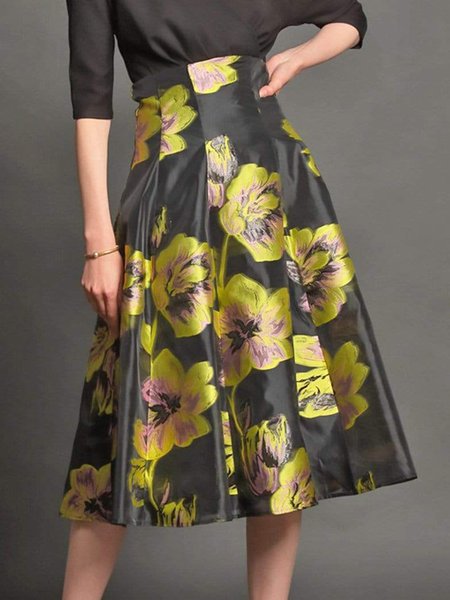 

Work Floral Elegant A LineA Midi Skirt, Yellow, Midi Skirts