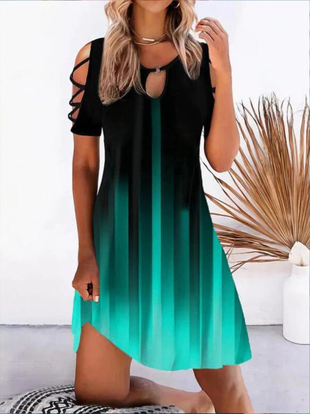 

Casual Crew Neck Printed Short Sleeve Knit Dress, As picture, Mini Dresses