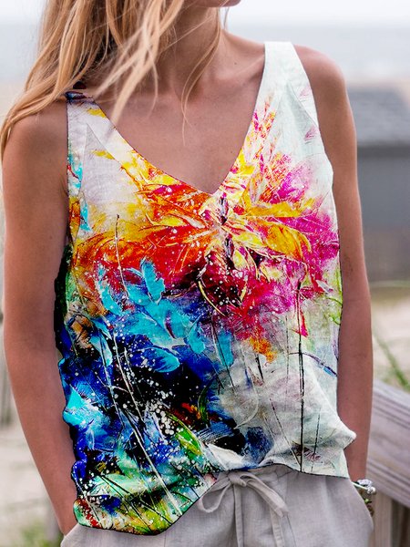 

Famous Painting Series Retro Watercolor Print Spring New Explosive Super Nice Ladies Casual Vest, Multicolor, Tanks & Camis