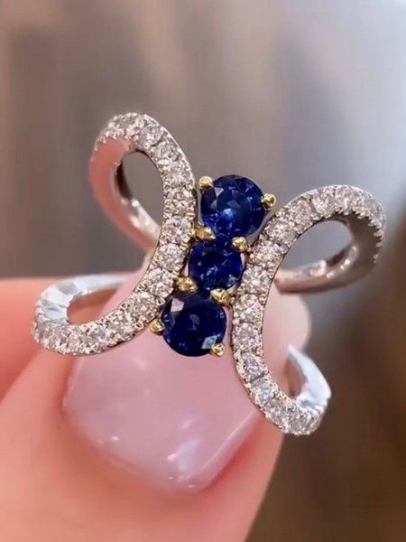 

Blue Rhinestone Alloy Ring, Silver, Rings