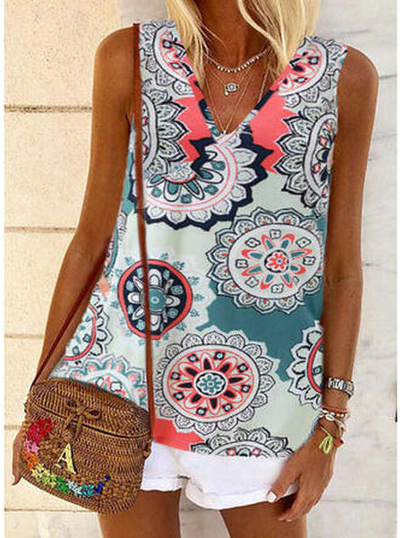 

V Neck Cotton Blends Casual Knit Tank, Multicolor, Tanks & Camis