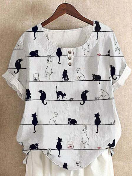 

Casual Animal Loosen Short Sleeve Tops, White, T-Shirts