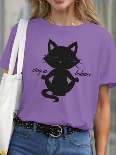 

Stay In Balance Funny Cat Print Shirts&Tops, Purple, T-shirts