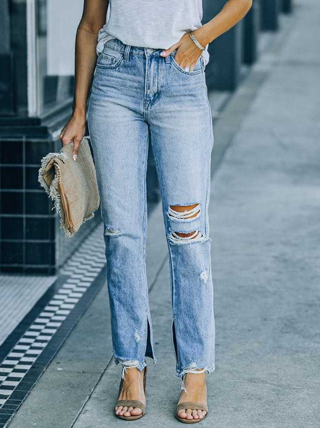 

Ripped Denim Jeans, Light blue, Jeans