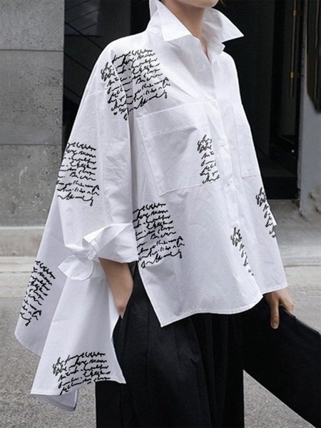 

Daily Letter Loosen Long Sleeve Blouse, White, Blouses and Shirts