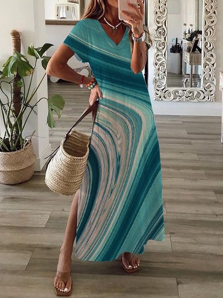 

Casual Ombre V Neck Short Sleeve Knit Dress, Green, Dresses