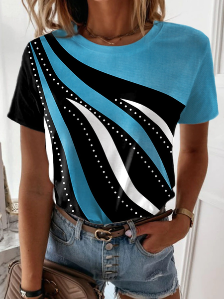 

Crew Neck Simple Regular Fit Short Sleeve T-Shirt, Blue, T-Shirts
