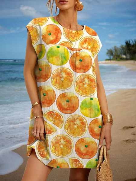 

Vacation Short Sleeve Woven Dress, Orange, Summer Dresses