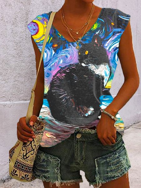 

Famous Painting Series Retro Oil Painting Print Spring New Explosion Super Nice Ladies Casual Tops, Multicolor, T-Shirts