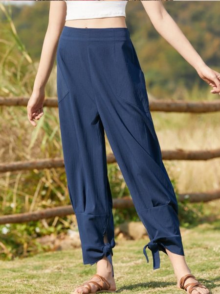 

Pockets Loosen Casual Pants, Deep blue, Pants